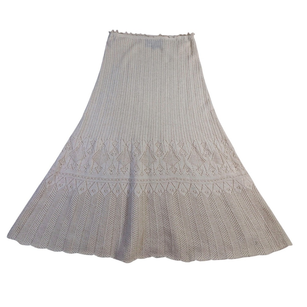 James Coviello Knit Maxi Skirt Cream‎ Baby Alpaca Wool Cashmere Lace Boho